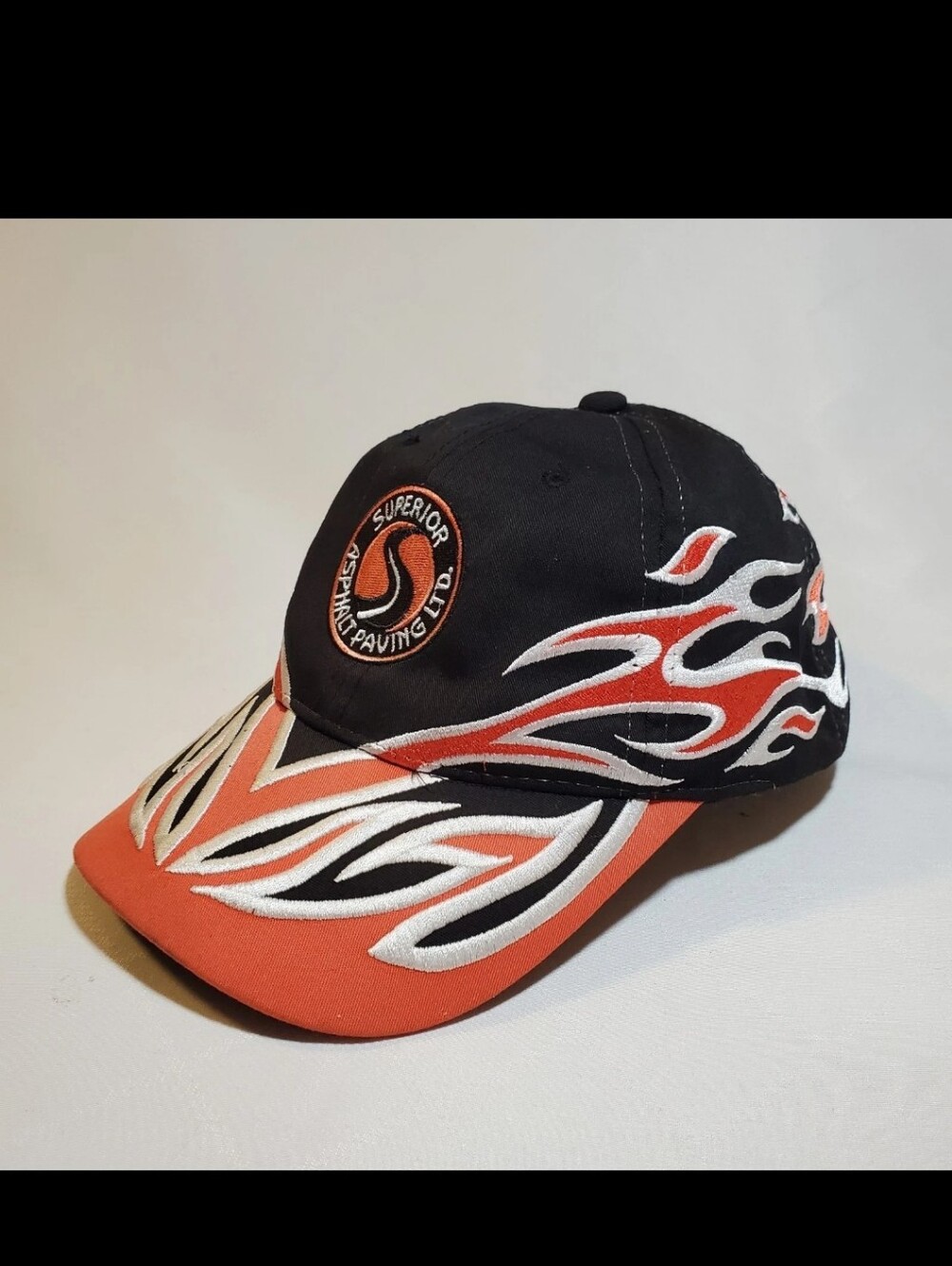 Vintage Y2K Flame Hat Superior Asphalt Paving AJM All Over Embroidery Cap